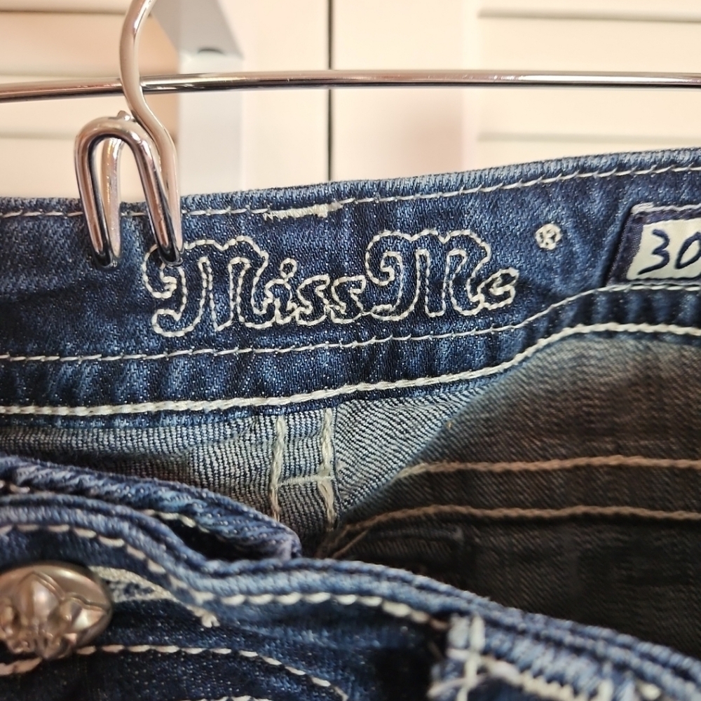 Miss Me WomensJeans Dark Blue Embellished Denim 5-Pocket Signature Bootcut 30 - Picture 8 of 13